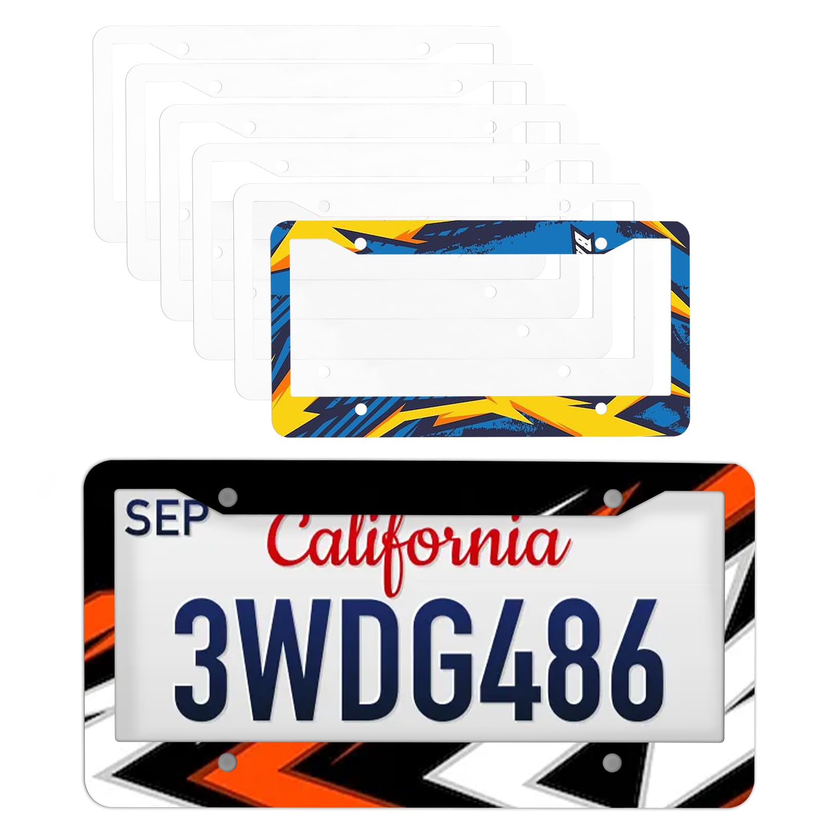 Photo 1 of 6 Pack Sublimation License Plate Frame Blanks,Metal Aluminum car Tag White,Thermal Transfer DIY Custom Picture Design for Blank License Plates Frame(12.2x6.3x0.04)