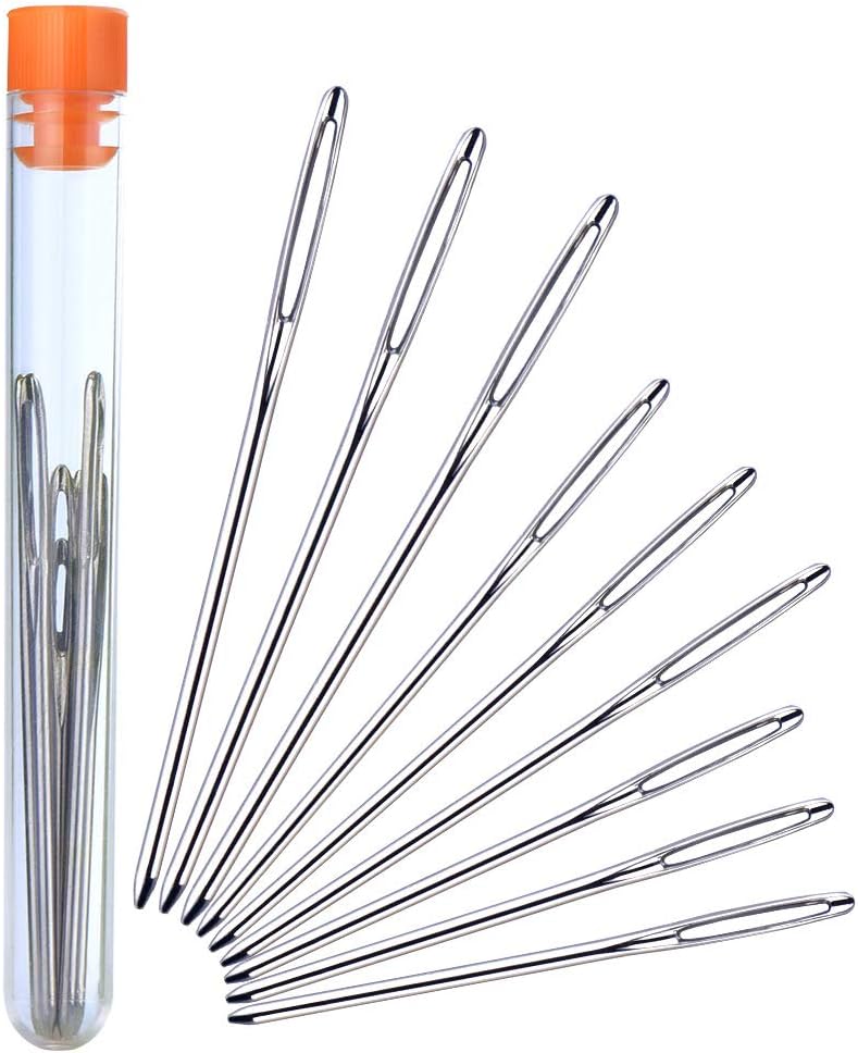 KUUQA 9 Pieces Steel Yarn Knitting Needles Largeeye Blunt Needles