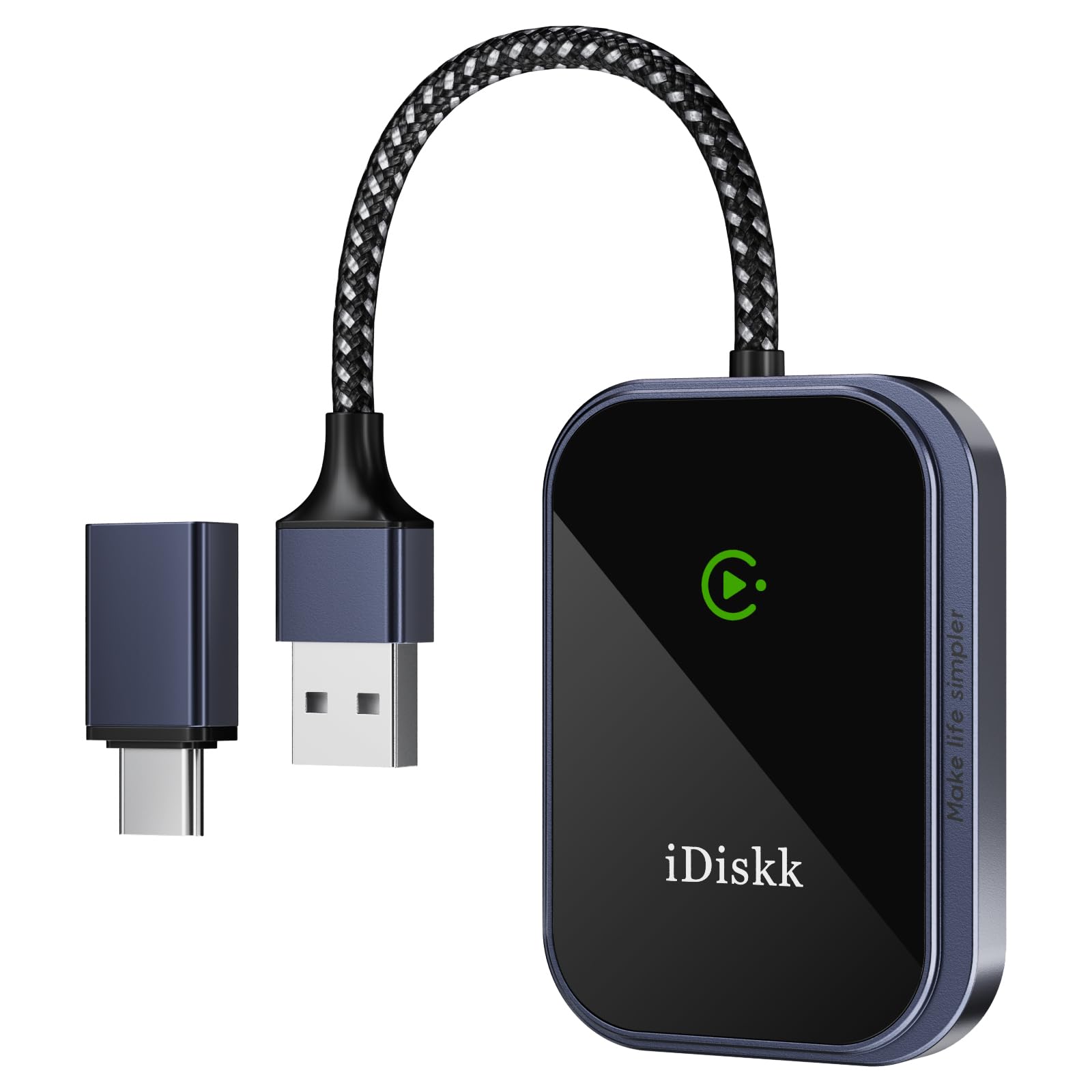 iDiskk CarPlay Wireless Adapter,Plug and Play Dongle for CarPlay, Bluetooth Wireless Control Adapter for Cars from 2017 and iOS 10+, Black