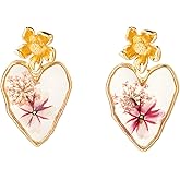 Dried Flower Heart Drop Earrings for Women Resin Dry Flowers Earring Handmade Pressed Real Flower Earrings