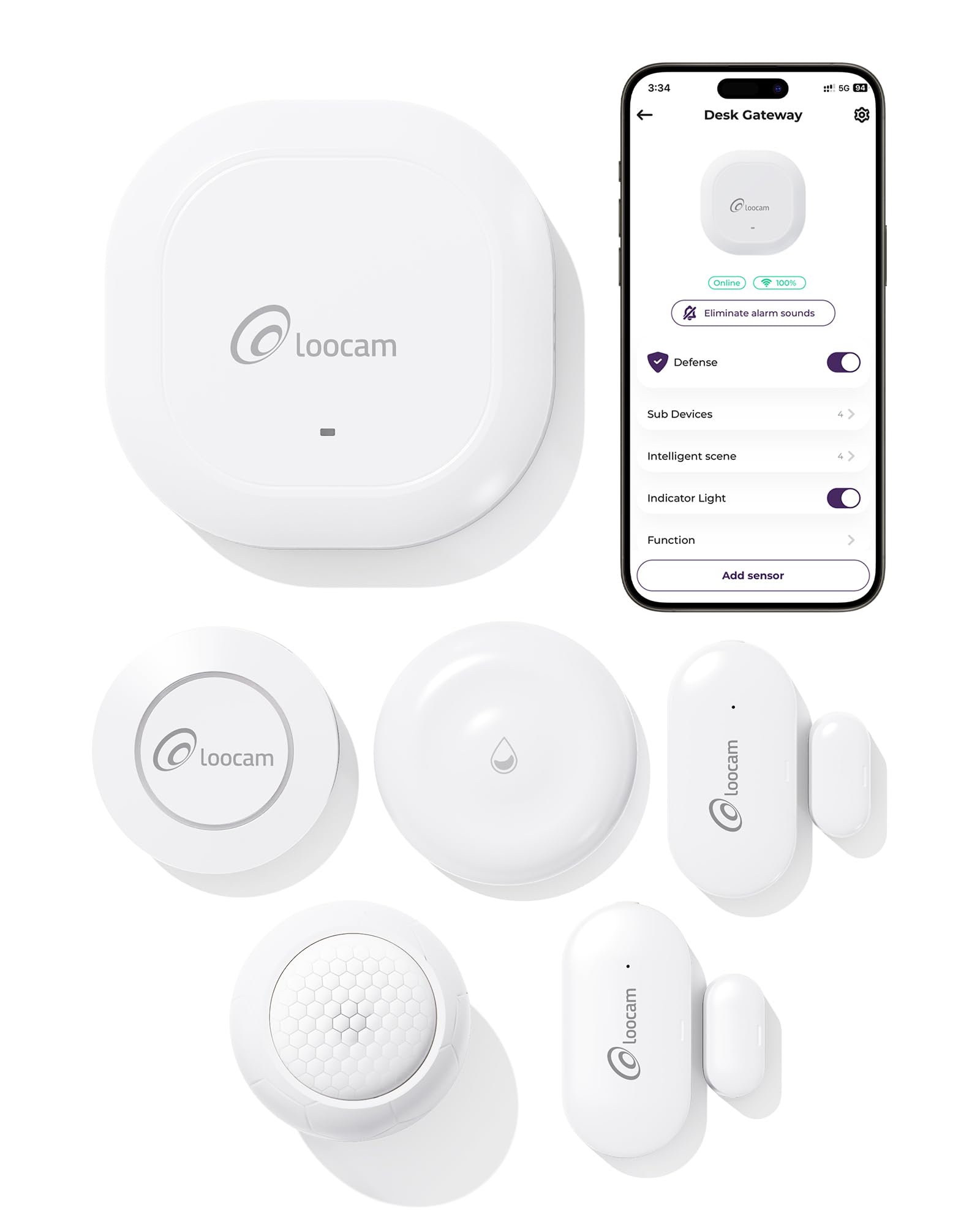 Loocam Smart Home Security Alarm System, 6 Piece Kit, Zigbee Connection, APP Remote Control, Easy Installation, 2 Door and Window Sensor, 1 PIR Motion Detector, 1 Smart Button, 1 Water Detector, 1 Hub