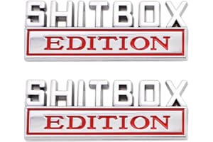 CARRUN 2 Pcs SHITBOX Edition Emblem Car Side Rear Front Hood Trunk Door Badge 3D Decal Sticker Fit for Truck SUV (SHITBOX, Silver Red) (CR-Edition)