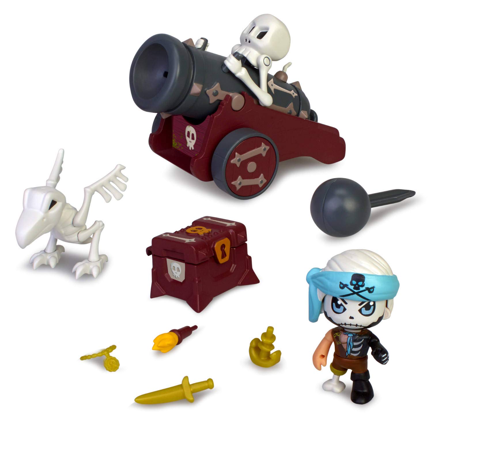 Pinypon Action - Ghostly Pirate Cannon, includes 1 pirate figure & 1 parrot skeleton, recommended for children from 4 to 8 years (Famosa 700016238)