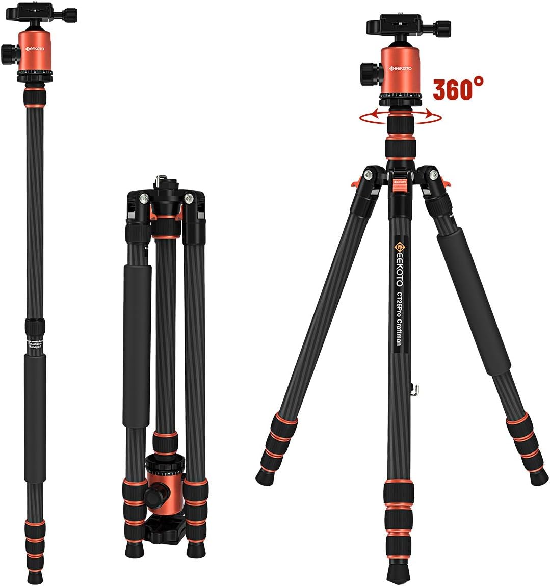 GEEKOTO 79 inches Carbon Fiber Camera Tripod Monopod with 360 Degree Ball Head 1/4 inch Quick Shoe Plate Professional Tripod Load up to 26.5 pounds : Camera & Photo