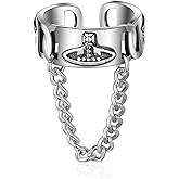 Beccalame Saturn Chain Sterling Silver Adjustable Ring Y2K Edgy Rings Fashion Handmade Jewelry Gift For Women Men Tassel Dangling Chain Ring