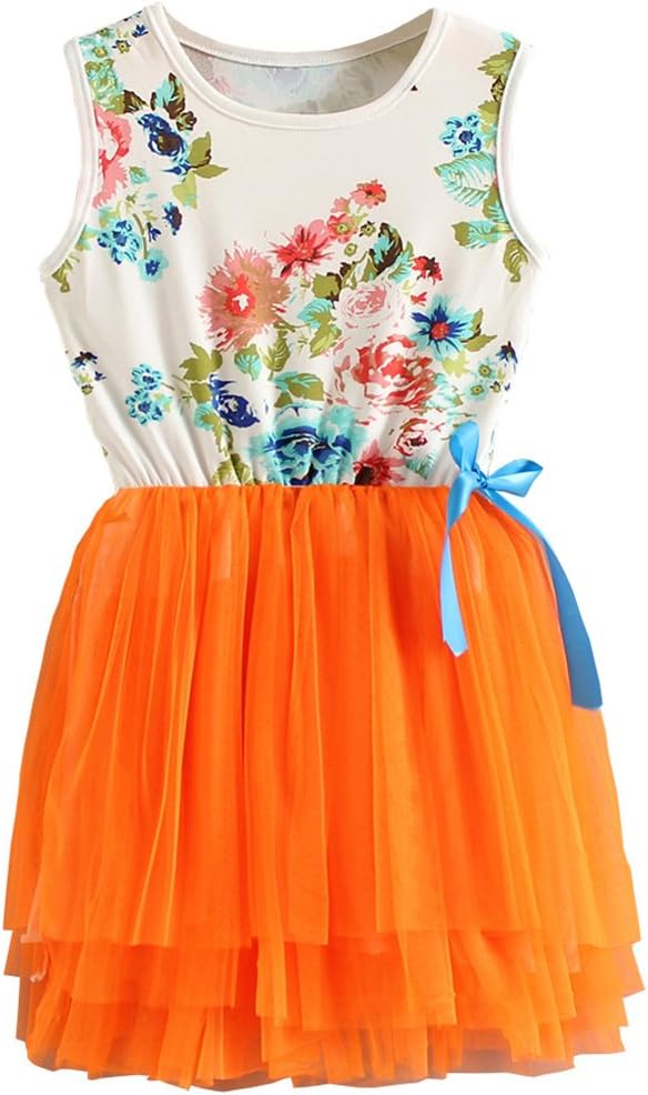 Niyage Little Girls Sleeveless Floral Princess Dress Tulle Tutu Sundress