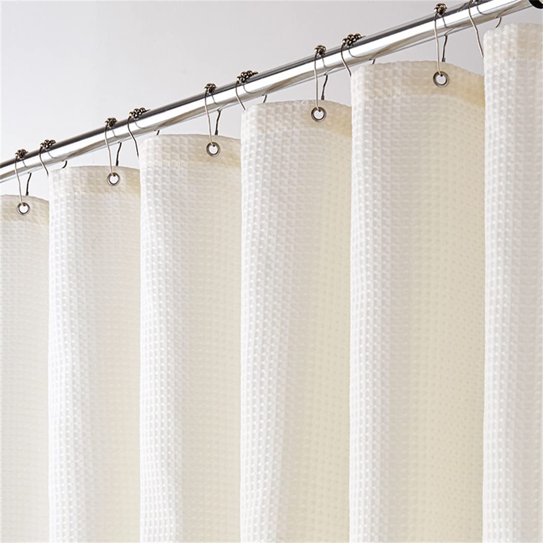 Lindong Premium Waffle Fabric Shower Curtain, 240 x 200 cm, Water-Repellent, Anti-Mould, Bathroom Curtain, Beige, 180 x 200 cm