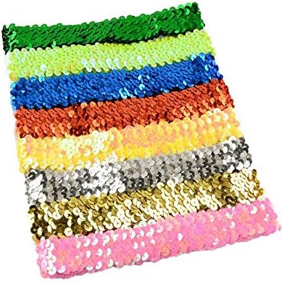 BERON Pack of 16 1.2" Width Sequin Stretch Elastic Headbands for Baby Girl Kids (AID09)