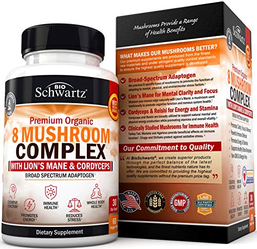 image for BioSchwartz Premium Organic 8 Mushroom Complex Supplement with Lions M