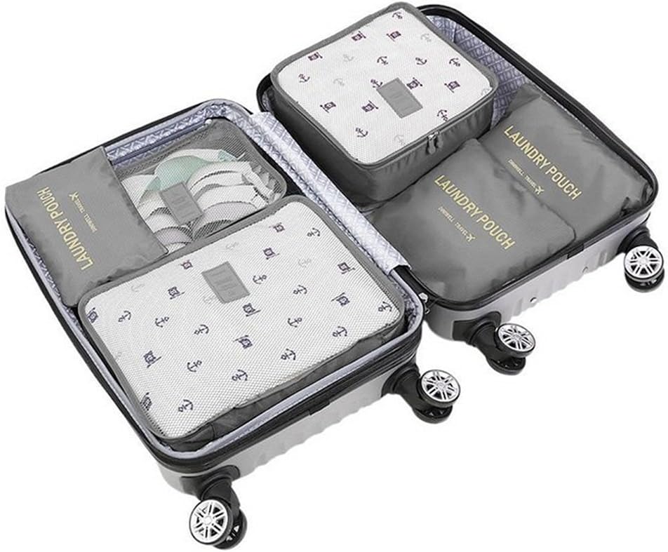 6 Pcs hick Polyester Clothes Storage Bag, Folding Organizer Bag for Comforters, Blanket, Clothes Storage. Waterproof, Dust proof, Moisture proof with Zipper and Han Travel Luggage Organizer (Grey)