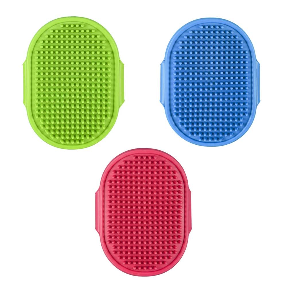 3 Pcs Dog Grooming Shampoo Brush Pet Bath Massage Rubber Comb With Adjustable Ring Handle for Long Short Haired Dogs and Cats