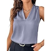EVALESS Women's Pleated V Neck Sleeveless Tank Top