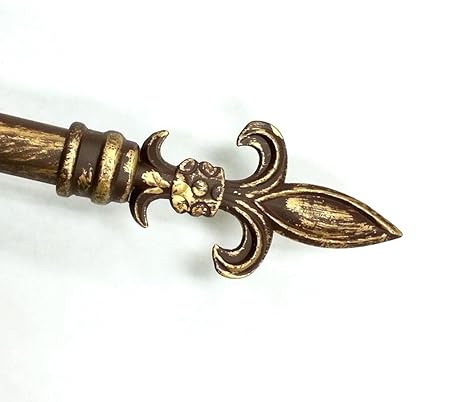 Adjustable Brushed Gold Curtain Rod With Flor De Lis Finial