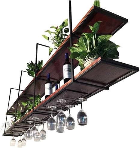 Unbekannt Q-L Vintage Holz Wand hängende Weinregale, Schmiedeeisen