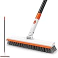 NEWE Floor Scrub Brush with Long Handle, 2 in 1 Stiff Bristles Scrubber Mop with Squeegee for Cleaning Deck Tile Tub Garage P