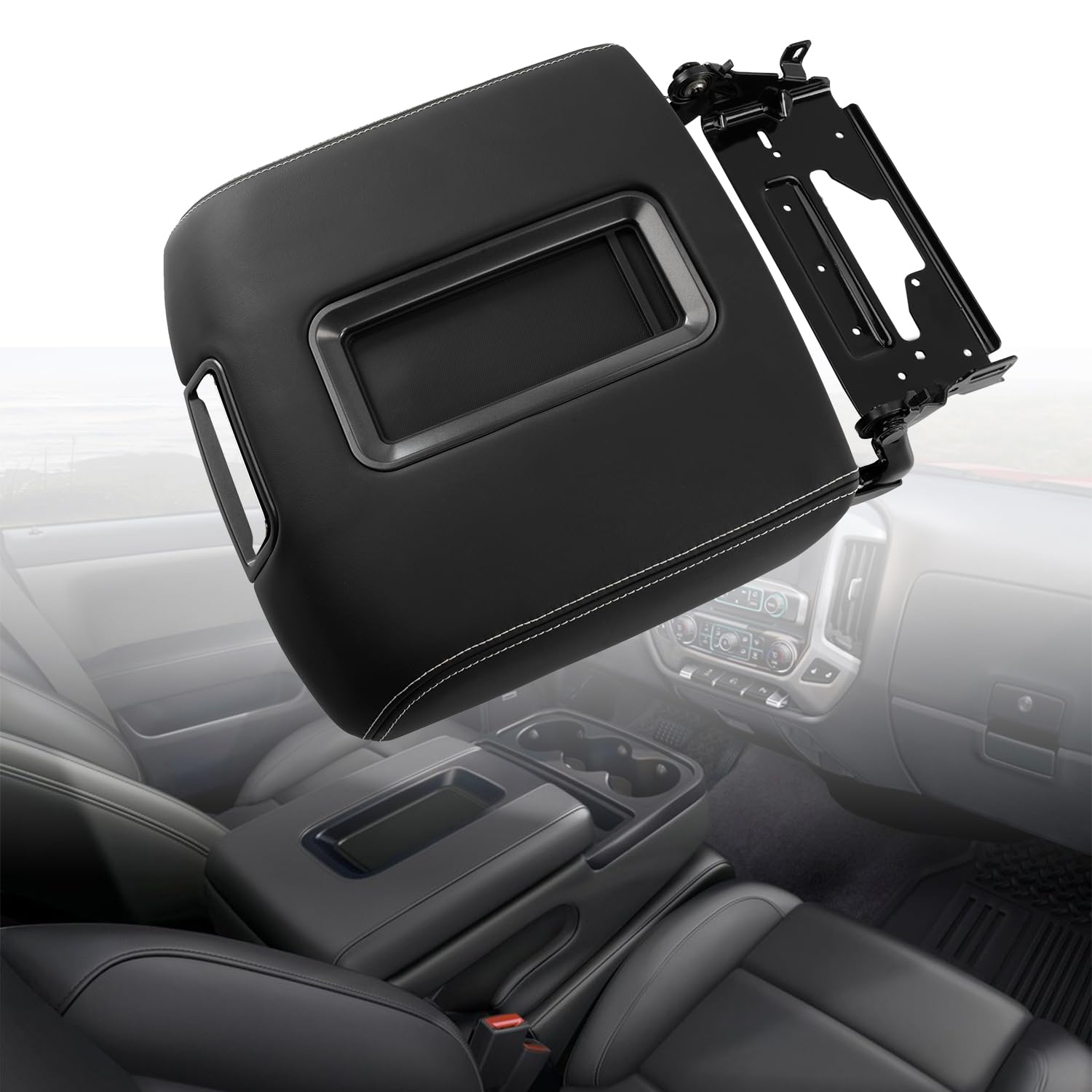 Photo 1 of GOMADEIT Black Center Console Lid Replacement Chevy Silverado Suburban Tahoe GMC Sierra Yukon Console Lid Replace 0227083AA 22861304 Armrest Lids, 2014-2020