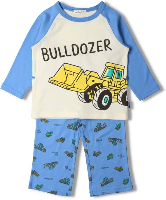 Amazon 子供服 Kids Foret キッズフォーレ 恐竜 ブルドーザー働く車男の子長袖パジャマ 90cm 140cm B パジャマ 通販
