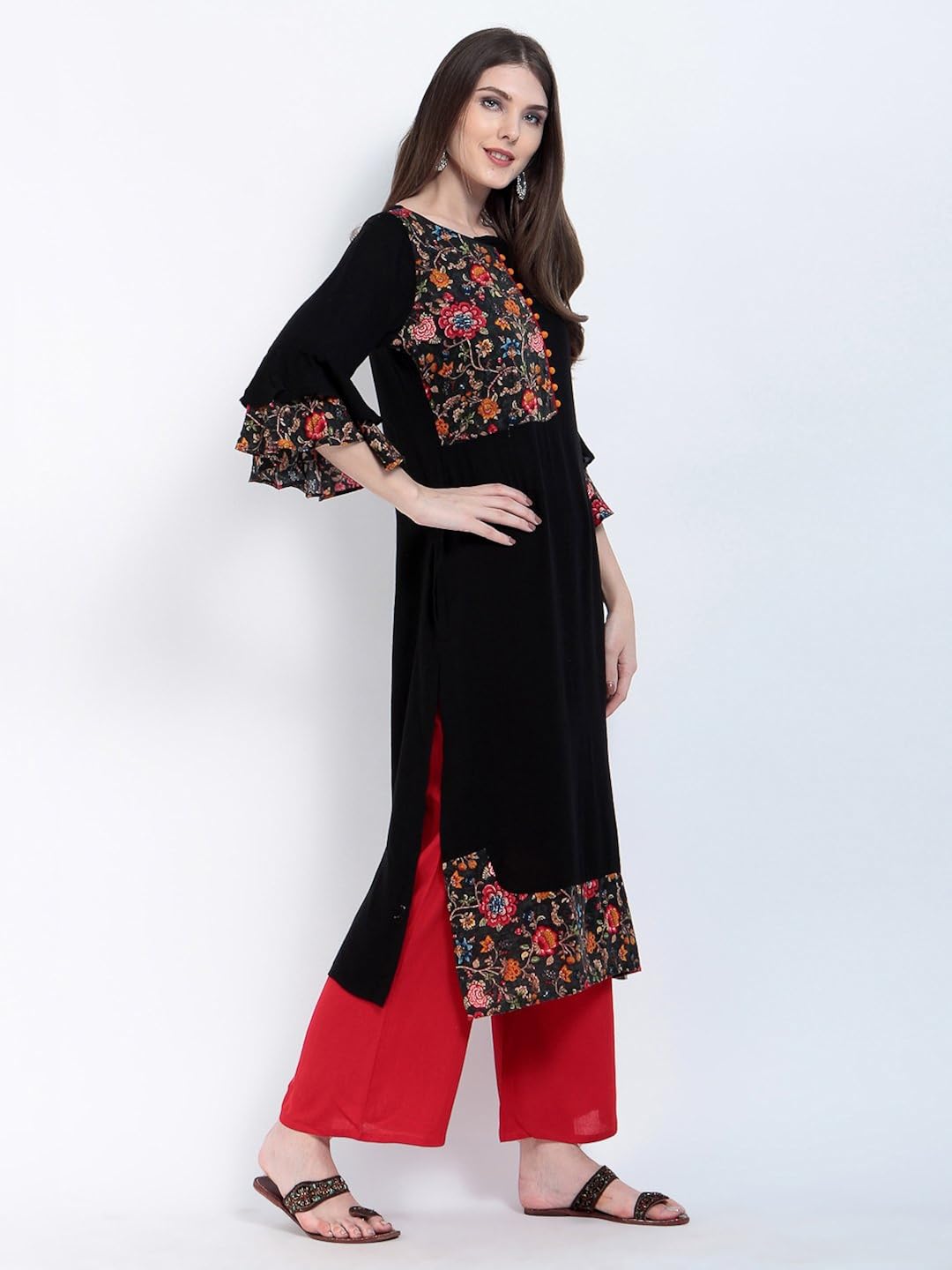 ives grey viscose rayon straight floral print kurti for women