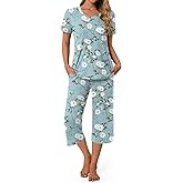 syoss Womens Pajamas Set 2 Piece Pj Sets Summer Loungewear Soft Capri Sleepwear With Pockets