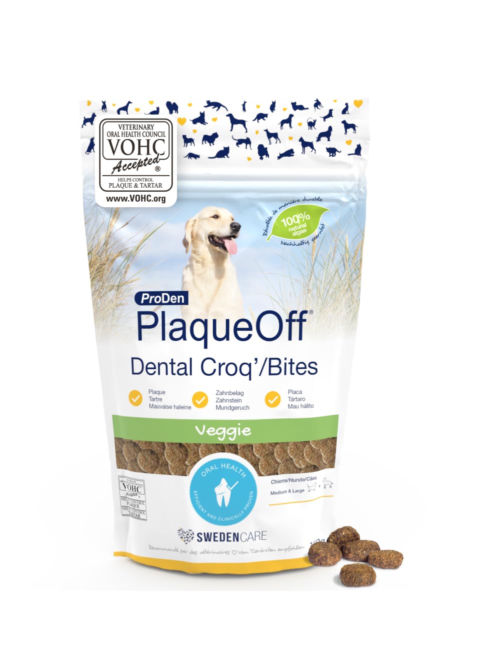 ProDen PlaqueOff Dental Bites for Dogs Tartar & Bad Breath Remover 100% Natural Teeth Cleaner and Tartar Remover - Improve Overall Oral Health - 150g