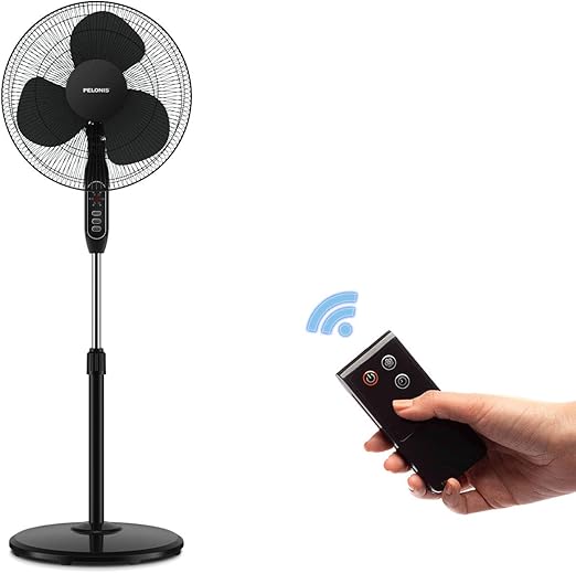 Pelonis 16 3 Speed Oscillating Pedestal Fan With 7 Hour Timer Remote Control And Adjustable In Height Fs40 16jrb Black