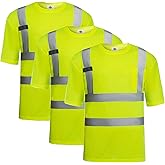 Dazonity Hi Vis T Shirt 3pcs, High Visibility Shirts for Men Women Work Safety Shirts with Reflective Strips and Pocket