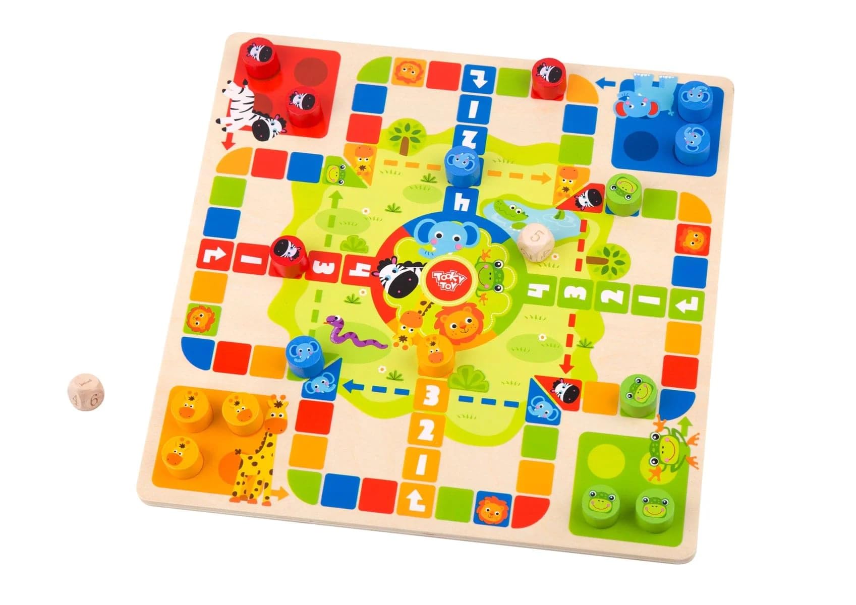 Tooky Toy 921 TY848 EA Wooden 2 in 1 Ludo/Snakes and Ladders, Multi-Coloured