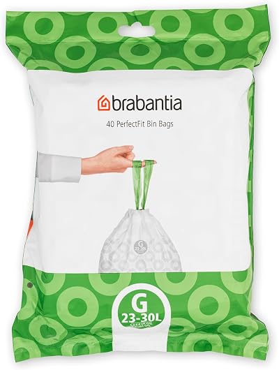 Brabantia PerfectFit Bin Liners Size G 23-30 Litre 40 Bags with Tie Tape