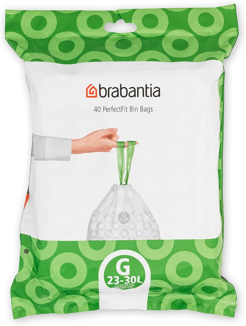 Brabantia PerfectFit Bin Liners Size G 23-30 Litre 40 Bags with Tie Tape