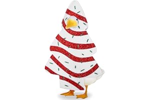 JcHrmers Christmas Tree Cake Goose Outfit 23 Inch Porch Goose Christmas Outfits Holiday Geese Clothes Xmas Cake Goose Costume for Plastic Cement Goose Garden Yard Patio Lawn Decor