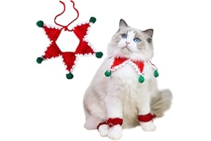 IDOLPET Christmas Cat Dog Bandana Collar Handmade Knitted Cat Dog Pet Clothes Necktie Costume Outfit for Cat Kitten Puppy Small Dog Rabbit in Christmas Holiday (Five-pointed Star Red, Small)
