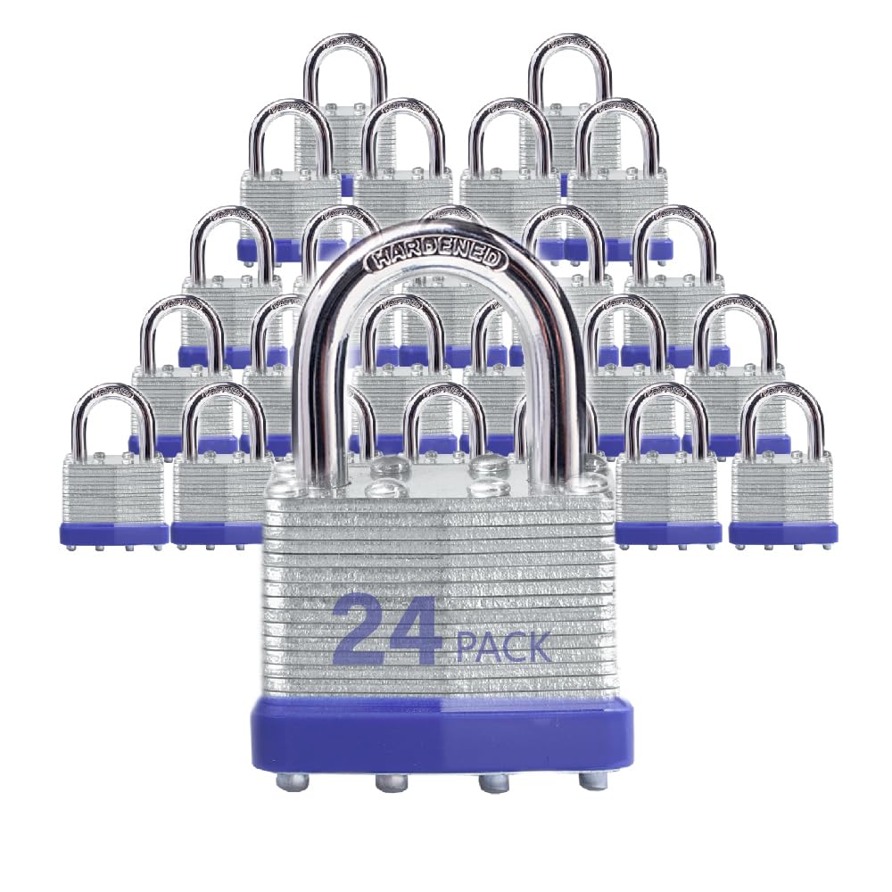 Photo 1 of XanHen Keyed Alike Laminated Steel Keyed Padlocks with Normal Shackle, 24 Pack, for Hasp Latch, Sheds, Fences, Storage Locker, School, Gym