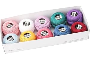 AMOHilos Size 8 Double Mercerized Egyptian Long Staple Cotton Pearl Thread Ball 10 Grams (87 Yards) Embroidery Thread 10 Colors per Box for Crochet Hardanger Cross Stitch Hand Embroidery (Set9)
