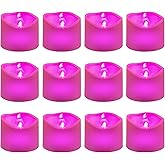 Windshell Pink Flickering Flame LED Tealight Candles with 6H Timer (No Remote), Battery Operated Flameless Tea Lights, Pack of 12
