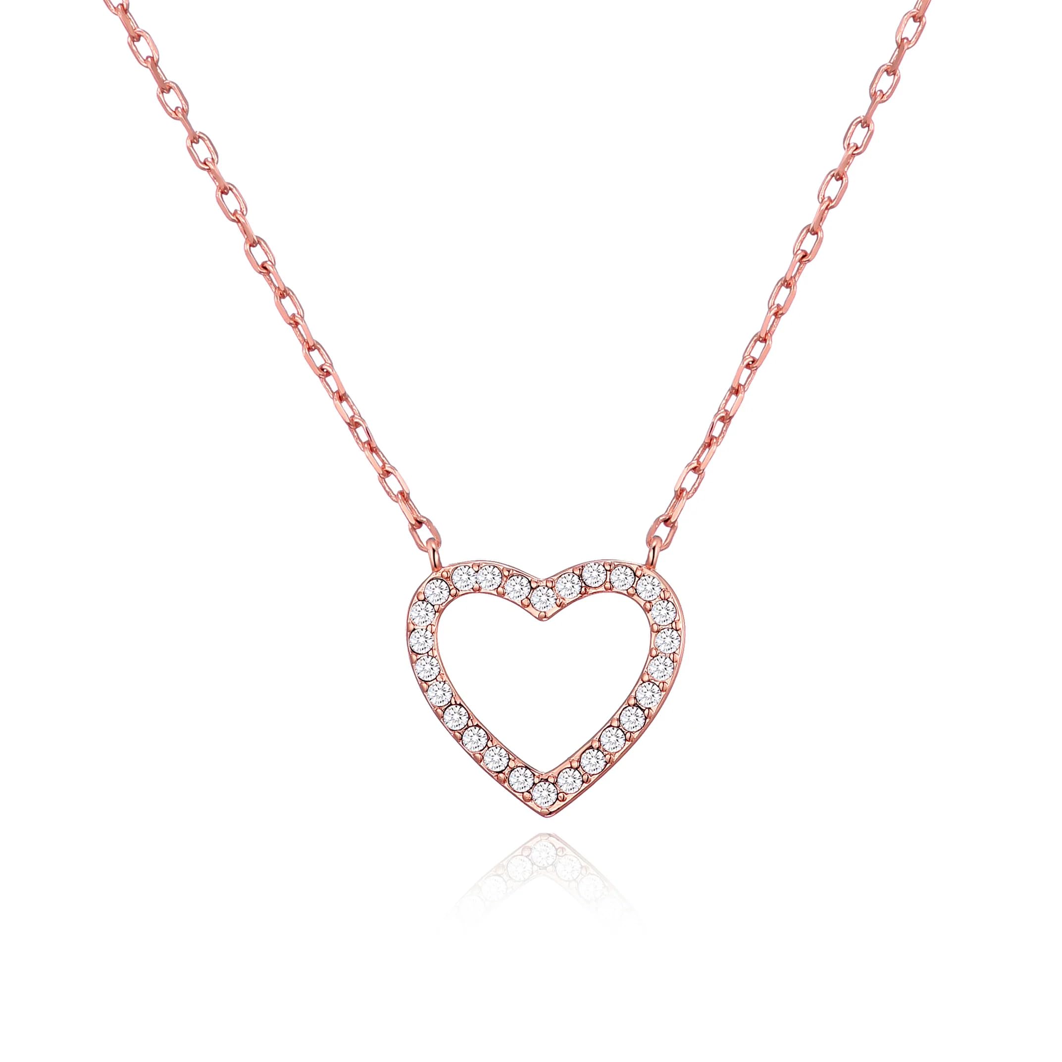 Philip Jones Rose Gold Plated Open Heart Necklace Created with Zircondia® Crystals