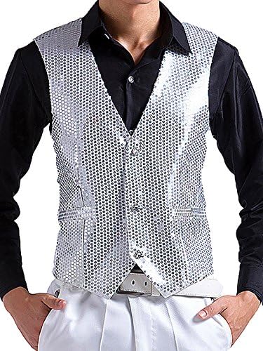 MMAICCO Mens Sequins Vest, Silver, XX-Large