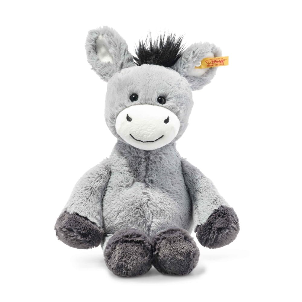 Steiff Dinkie Donkey, cute cuddly toy with plastic eyes, children, boys & girls, Friends, plush animal 30 cm, light grey, 073748