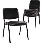 DM Furniture Stackable Office Guest Chairs, Reception Waiting Room Chairs with Padded Seat &amp; Back, Armless No Wheels Conference Chairs for Office Meeting Lobby, Set of 5, Black PU Leather