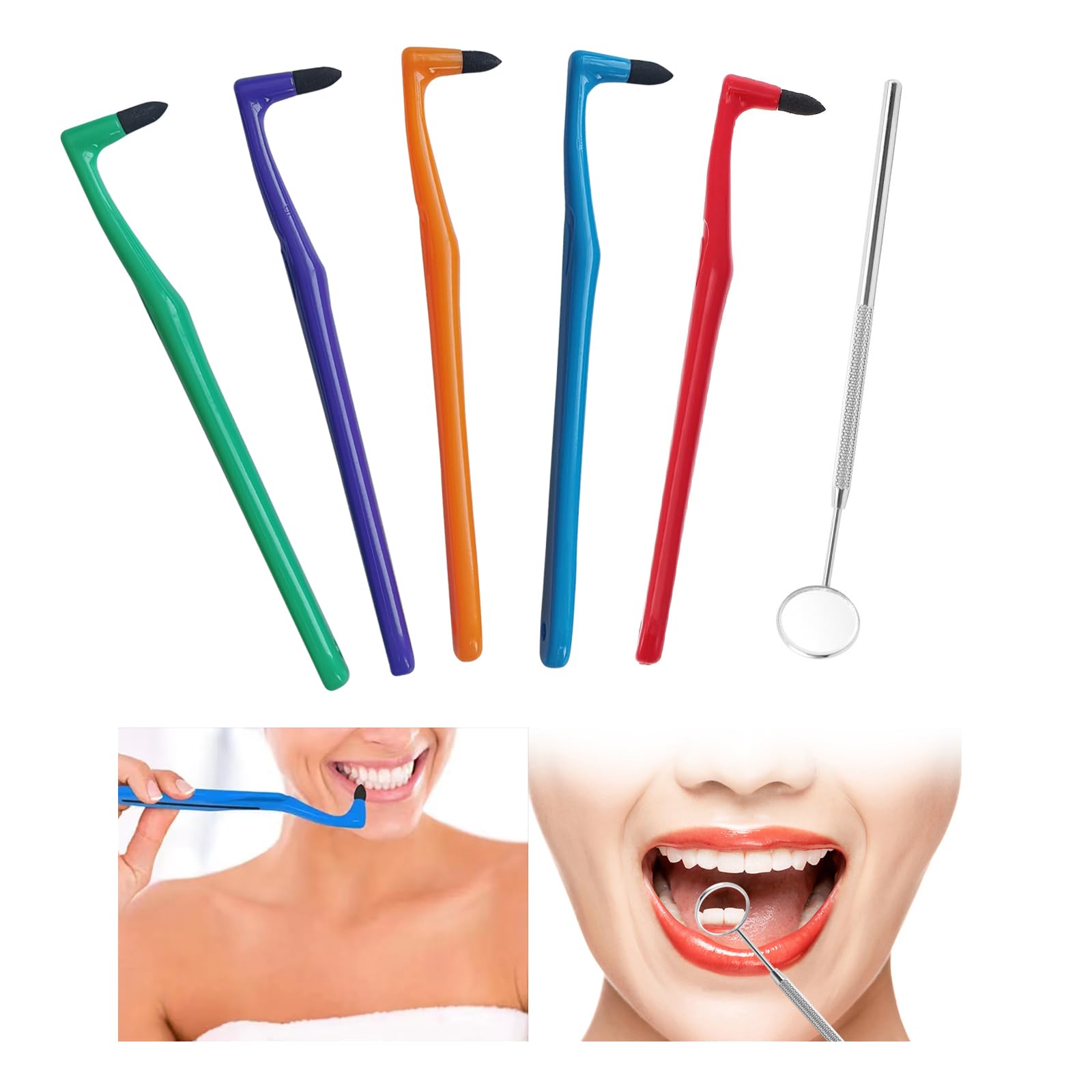 MFCGHXR 6PCS Tartar Remover with Dental Mirror, Tooth Stain Eraser, Teeth Polishing/Cleaning Kit, Oral Hygiene Care Tool, for Removes Plaque & Impurities(5 Colors)