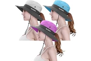 LCZTN 3 Pieces Womens Ponytail Wide Brim Sun Hat Packable UV Protection Beach Cap for Fishing & Hiking