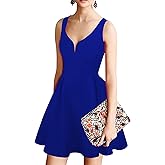 oxiuly Women's Sleeveless V Neck Casual Mini Dress Graduation Dinner Gowns Party Cocktail Dresses with Pockets OX366