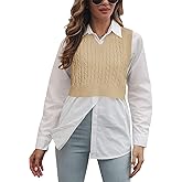 Lailezou Women's V-Neck Knit Sweater Vest Solid Color Argyle Plaid Preppy Style Sleeveless Crop Knit Vest