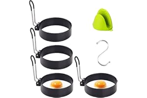 LeeLoon 4 Pack Stainless Steel Egg Ring Molds With Non Stick Metal Mold Shaper Circles For Fried Egg McMuffin Sandwiches,Frying Or Shaping Eggs,Breakfast Household Kitchen Cooking Tool Omelette
