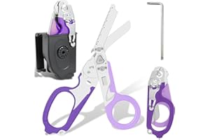 HVASITOP Multi Tool 6 in 1 Emergency Response EMT Shears With Holster，Stainless Steel Foldable Trauma Shears with Strap Cutter and Glass Breaker, Outdoor Camping Tools (Purple)