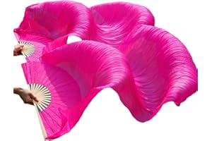 LZCSXON 1 Pair(Left+Right) Belly Dance Fan Artificial Silk Bamboo Fans,Colorful Dancing Fabric Fans,Long Folding Belly Dance Fans for Dancing,Length 180cm Width 90cm.