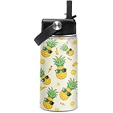 SANDJEST Kids Water Bottle Pineapple Water Bottles 12oz with Straw Insulated Stainless Steel Travel School Tumbler Double Wall Vacuum Cup for Girls Kid Boys