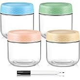 DRKIO 10 Oz Overnight Oats Containers with Lids - 4 Pack Glass Storage Jars with Airtight Lids Wide Mouth Mason Food Jars Great for Meal Prep Salad Chia Pudding Snacks Yogurt Sugar Spice Cereal