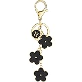 XGALBLA Women's Initial Keychain White/Pink/Black Flower Charms for Key Cute Letter Keyring for Handbag Backpack Accessories