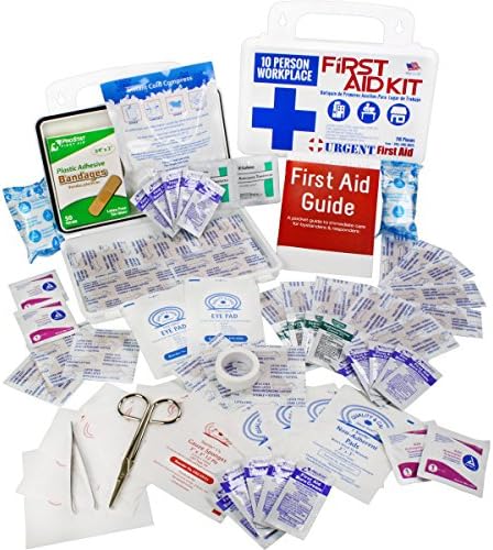 10 Person, 116 Piece Bulk Workplace First Aid Kit by Urgent First Aid™, Wall-Mountable & Portable Plastic Case with Gasket to Keep Out Moisture & dust | OSHA Compliant: Extra First aid Item Content