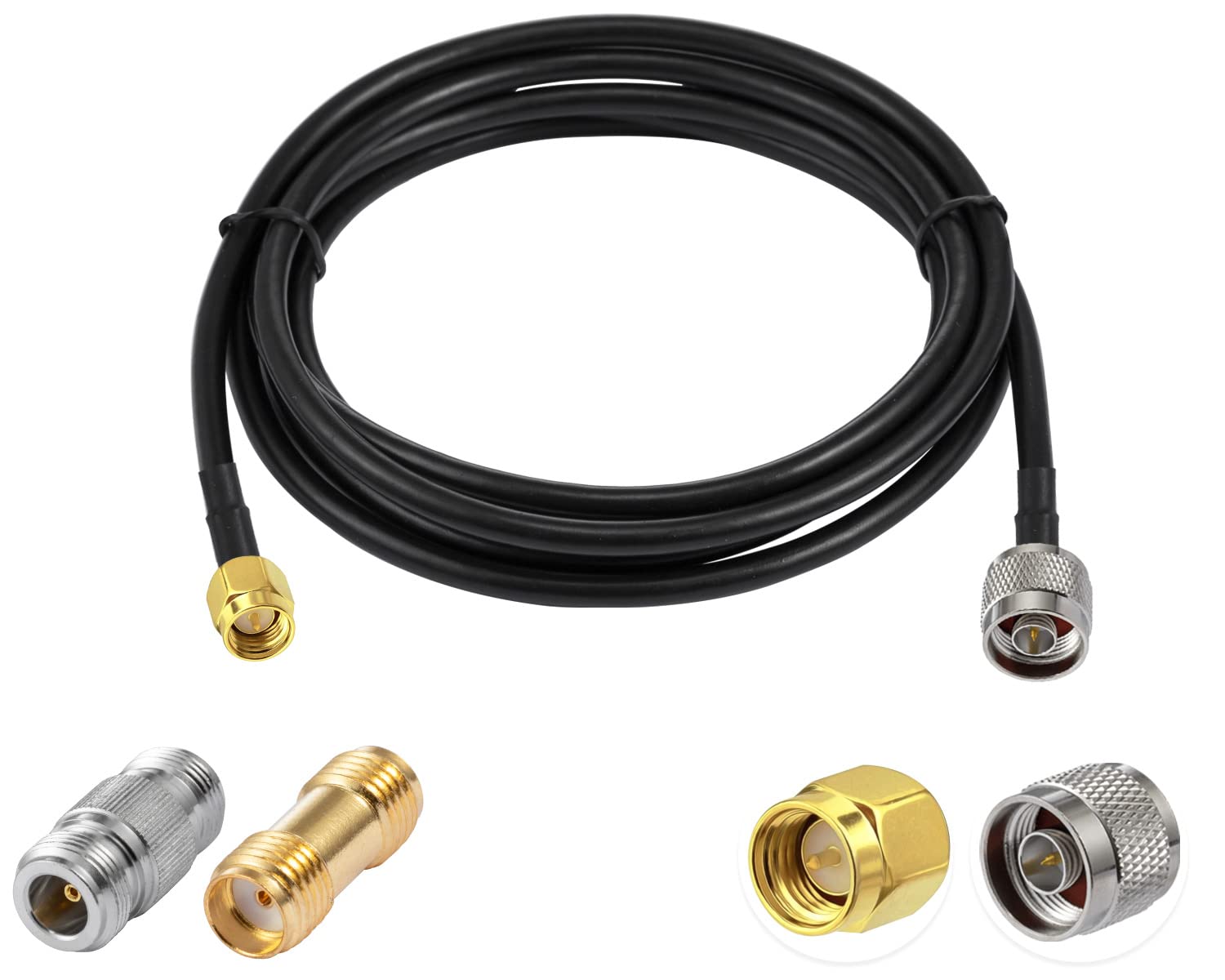 Vecys N to SMA Jumper N Male to SMA Male Low Loss Coaxial Cable RG58 10FT/3M + 2PCS Adapters Kit for 3G 4G 5G LTE Antenna Ham Radio GPS WiFi